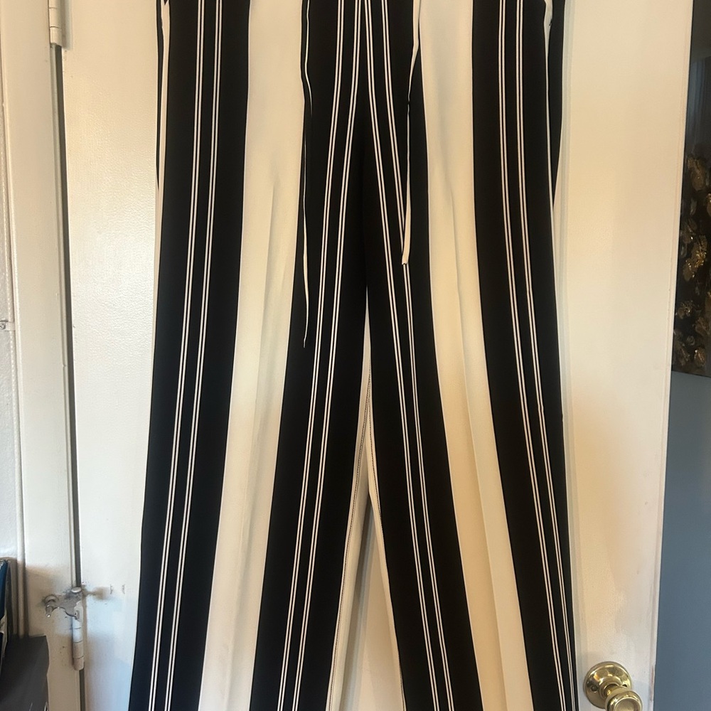 INC International Concepts Black and White Striped Wide Leg Pants